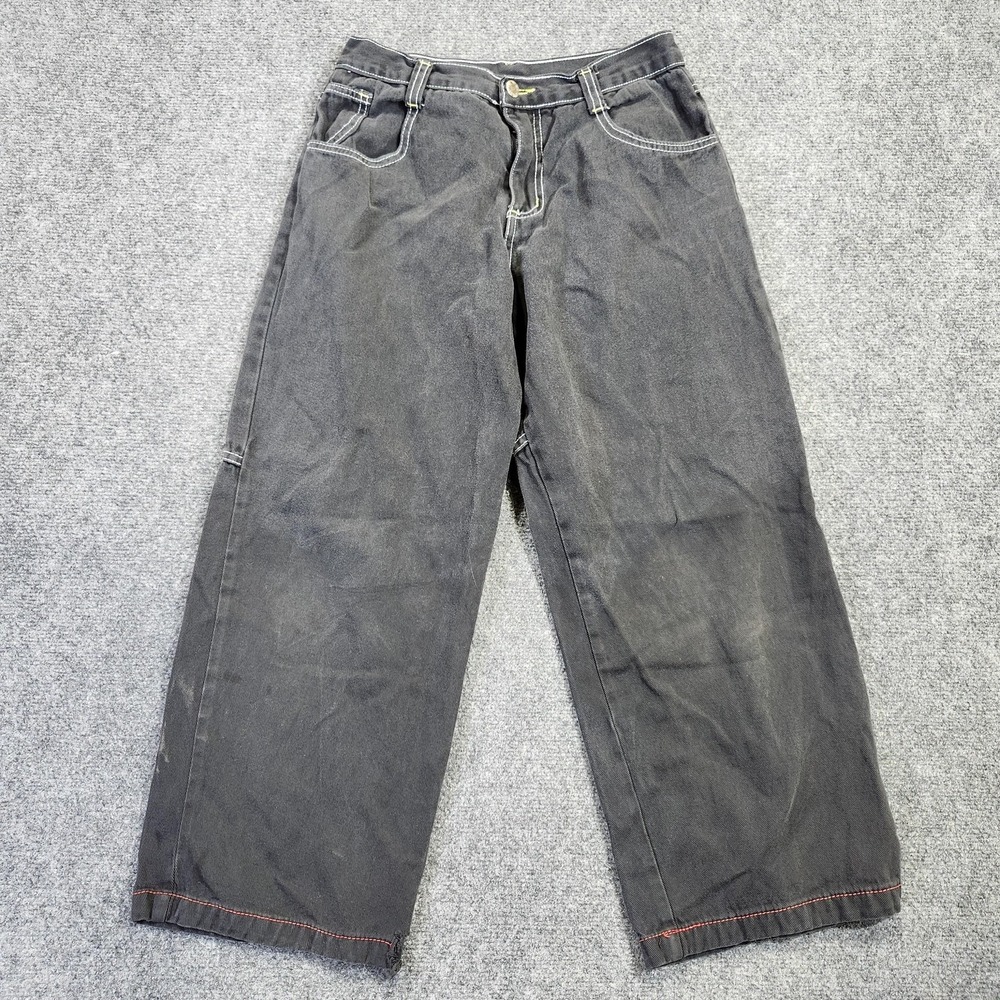 Vintage Menace Jeans 27x25 Black Baggy Wide Leg Y2K 90s Mortal Combat Patch Crop